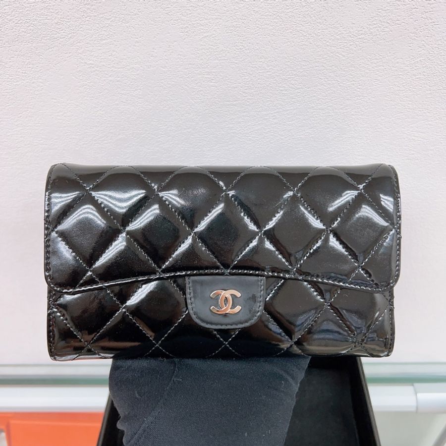 Chanel 黑色漆皮長夾/ 皮夾 / 銀包 long wallet patent-1