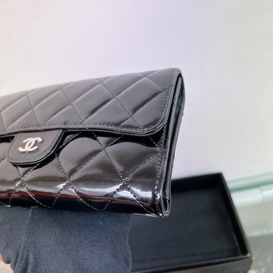 Chanel 黑色漆皮長夾/ 皮夾 / 銀包 long wallet patent-4
