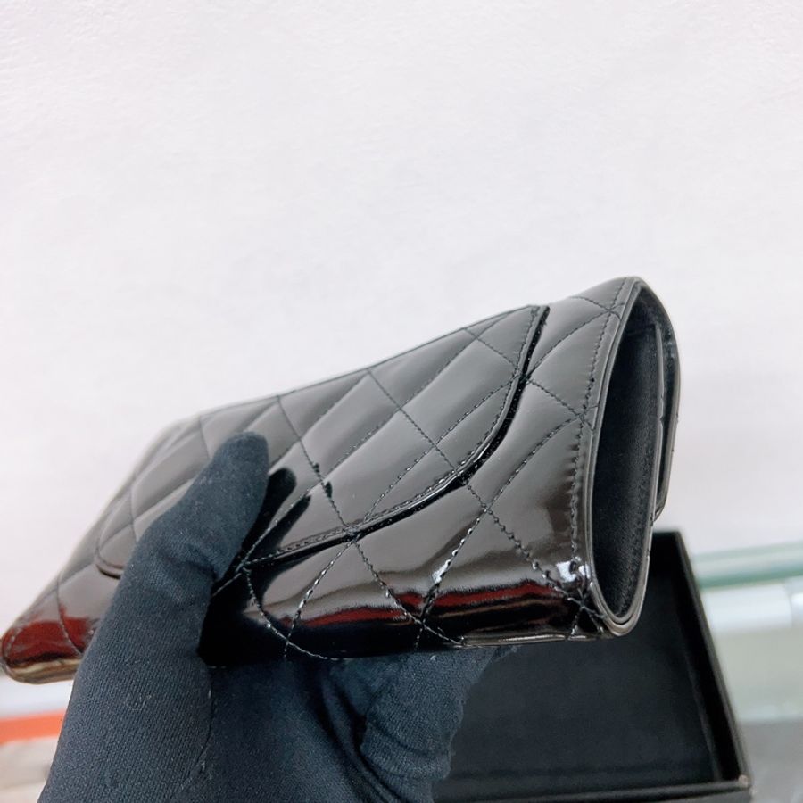 Chanel 黑色漆皮長夾/ 皮夾 / 銀包 long wallet patent-10
