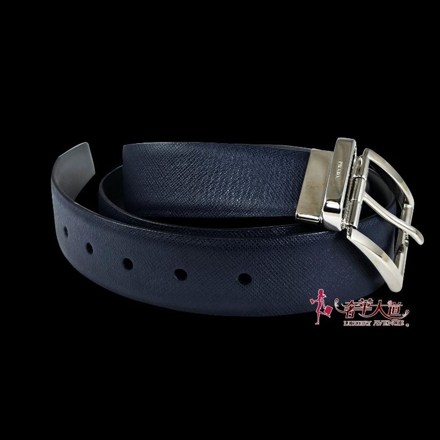 PRADA 黑/灰色 防刮牛皮雙面皮帶 90CM 36-1