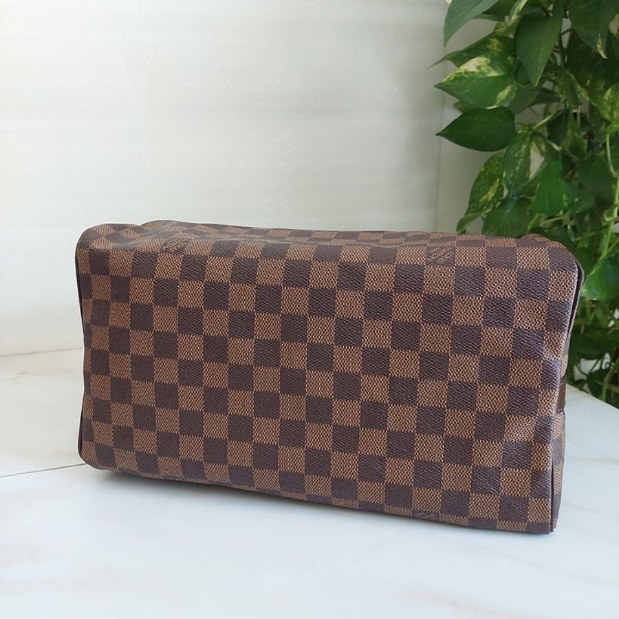 LV 🎀現品實拍 🎀 N41183 格紋 Speedy30cm 波士頓包 手提 斜背包~二手品-6