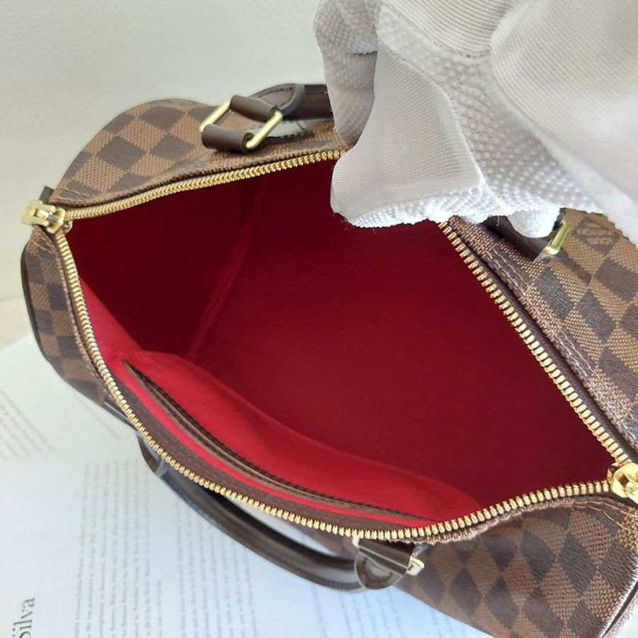 LV 🎀現品實拍 🎀 N41183 格紋 Speedy30cm 波士頓包 手提 斜背包~二手品-8