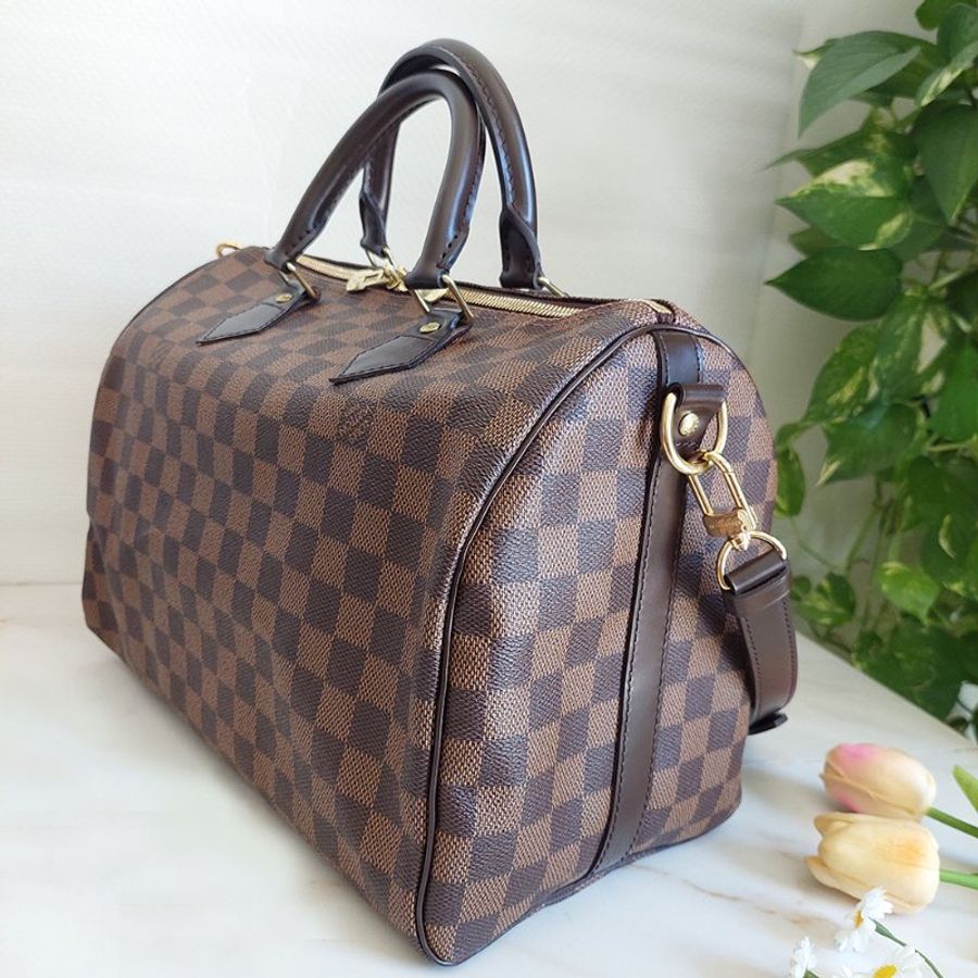 LV 🎀現品實拍 🎀 N41183 格紋 Speedy30cm 波士頓包 手提 斜背包~二手品-11
