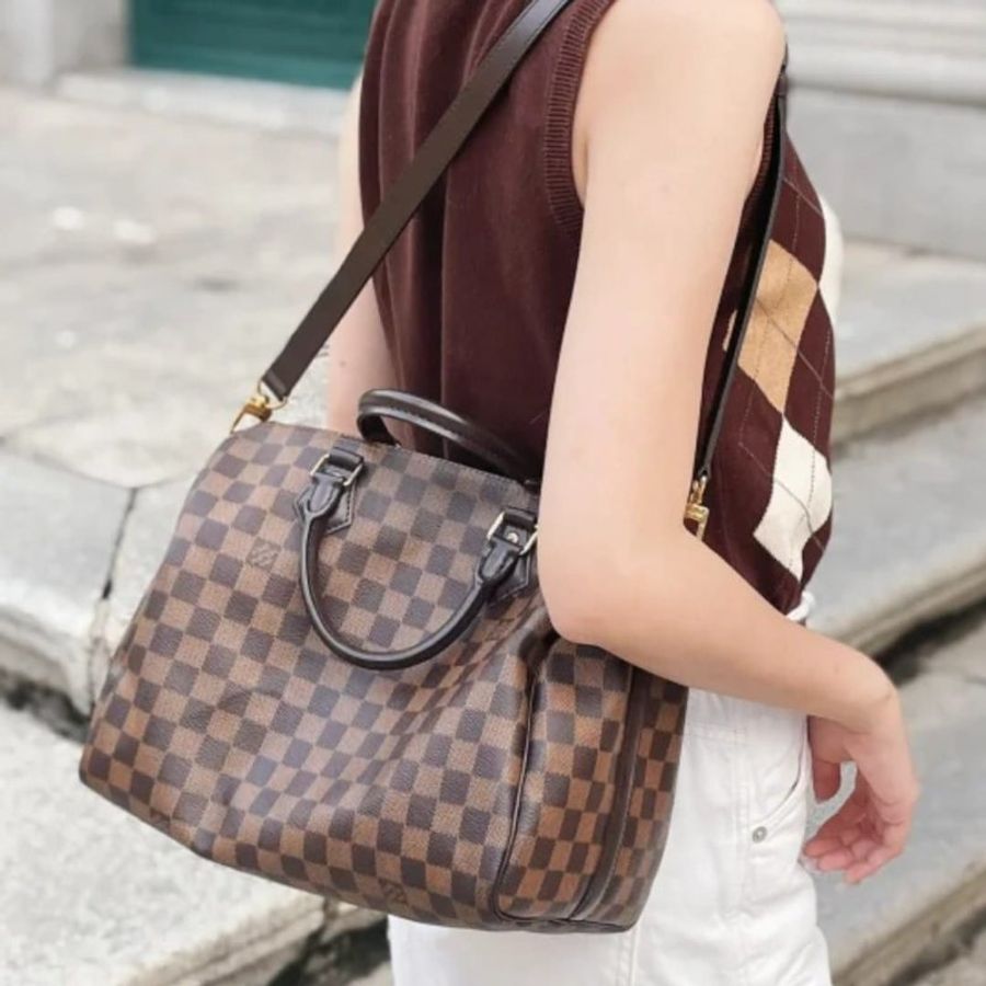 LV 🎀現品實拍 🎀 N41183 格紋 Speedy30cm 波士頓包 手提 斜背包~二手品-17