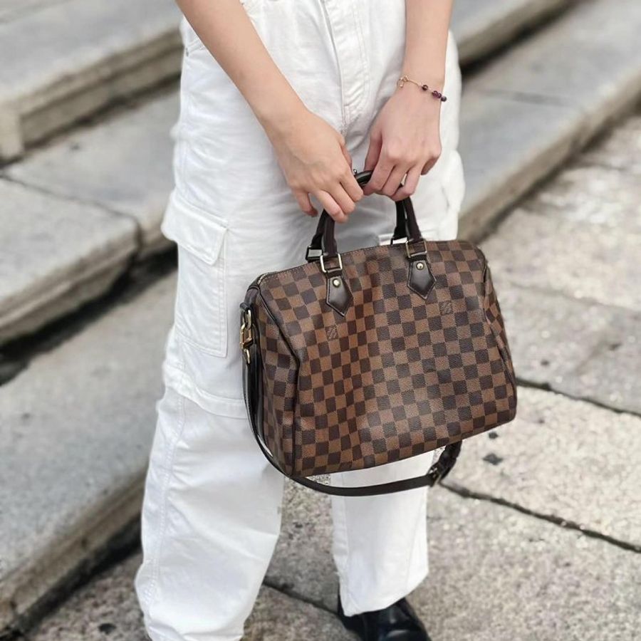 LV 🎀現品實拍 🎀 N41183 格紋 Speedy30cm 波士頓包 手提 斜背包~二手品-18