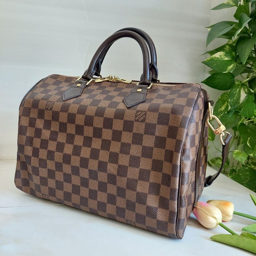 LV 🎀現品實拍 🎀 N41183 格紋 Speedy30cm 波士頓包 手提 斜背包~二手品-21