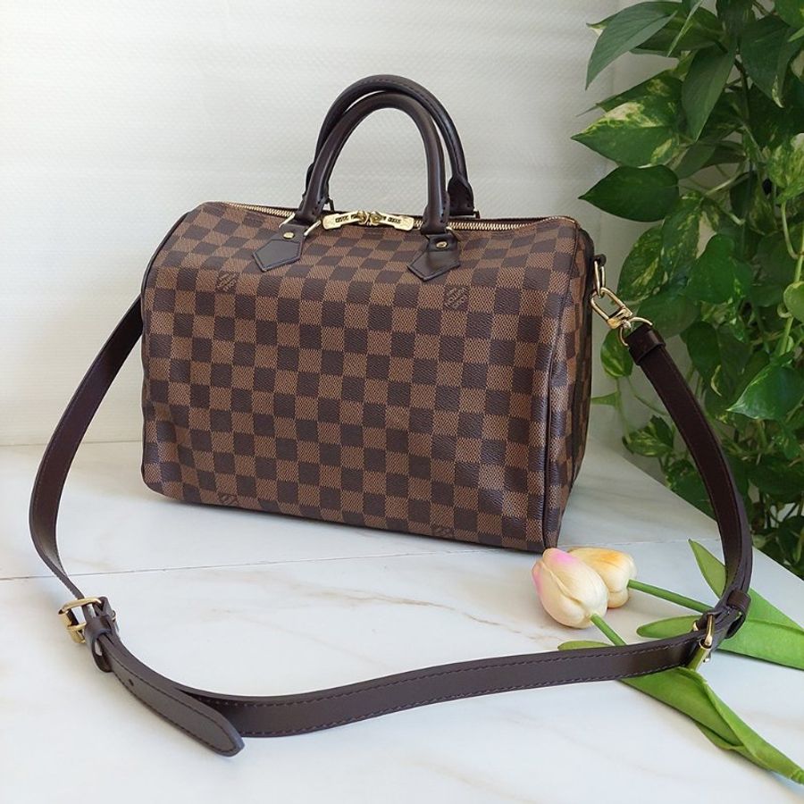 LV 🎀現品實拍 🎀 N41183 格紋 Speedy30cm 波士頓包 手提 斜背包~二手品-22