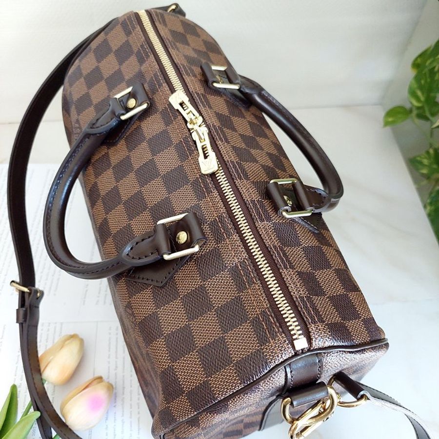 LV 🎀現品實拍 🎀 N41183 格紋 Speedy30cm 波士頓包 手提 斜背包~二手品-53