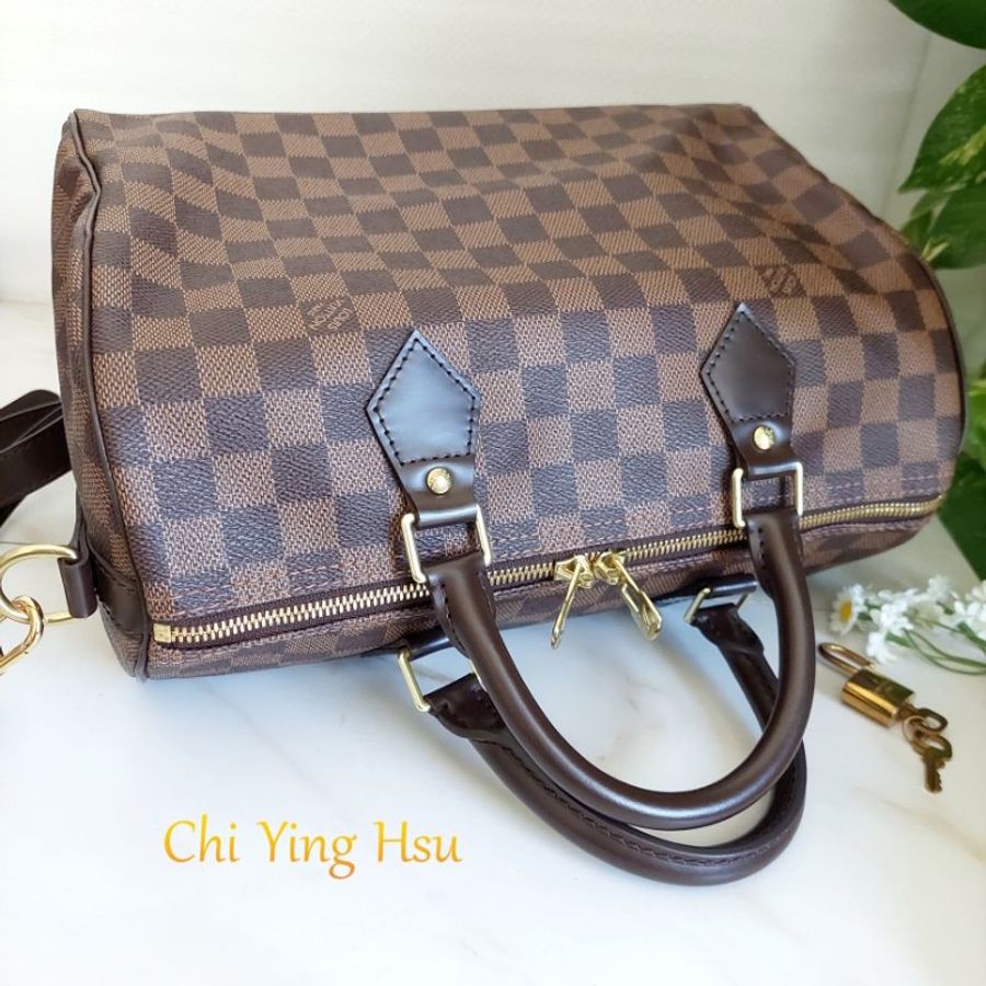 LV 🎀現品實拍 🎀 N41183 格紋 Speedy30cm 波士頓包 手提 斜背包~二手品-68