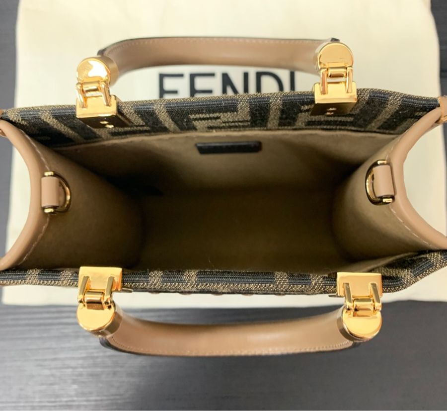 全新Fendi 迷你款式Sunshine手提袋棕色FF布料迷你包款-6