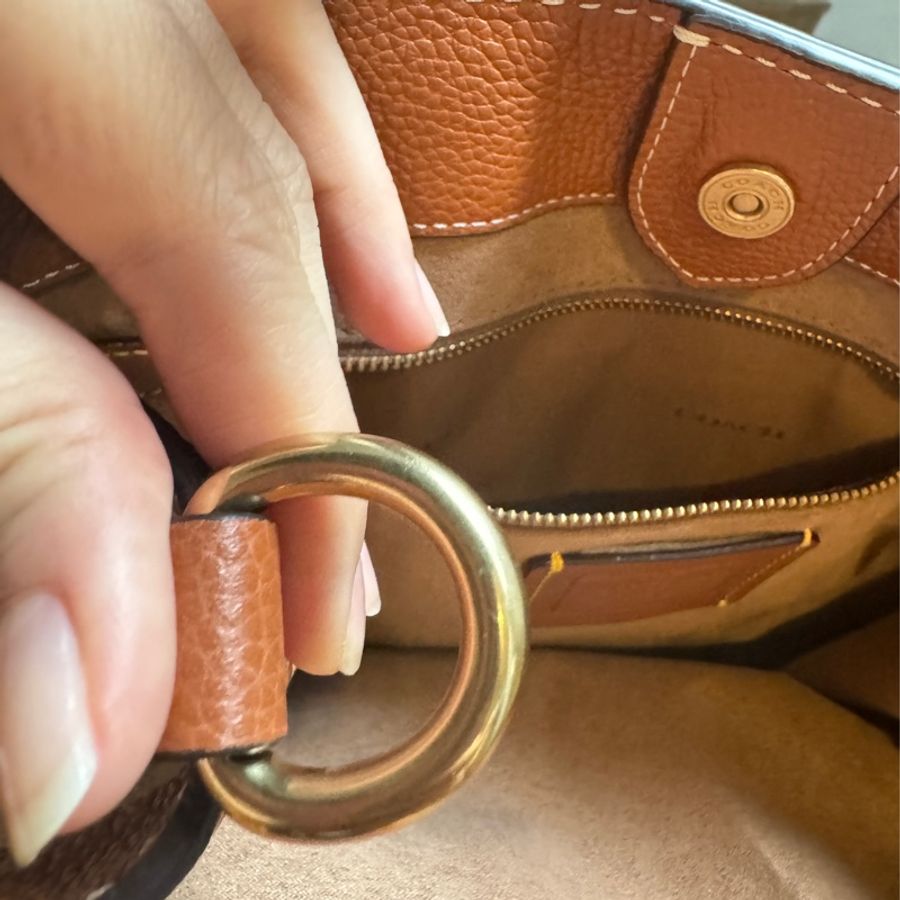 COACH 馬車標誌防刮 PVC手提/斜背兩用包 米駝色-12