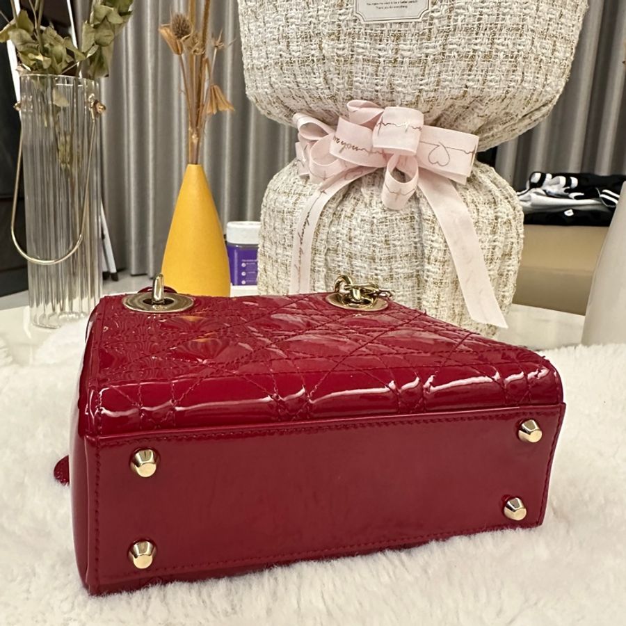 Dior 三格小號戴妃包/酒紅色/漆皮/只揹過一次 Lady Dior-2