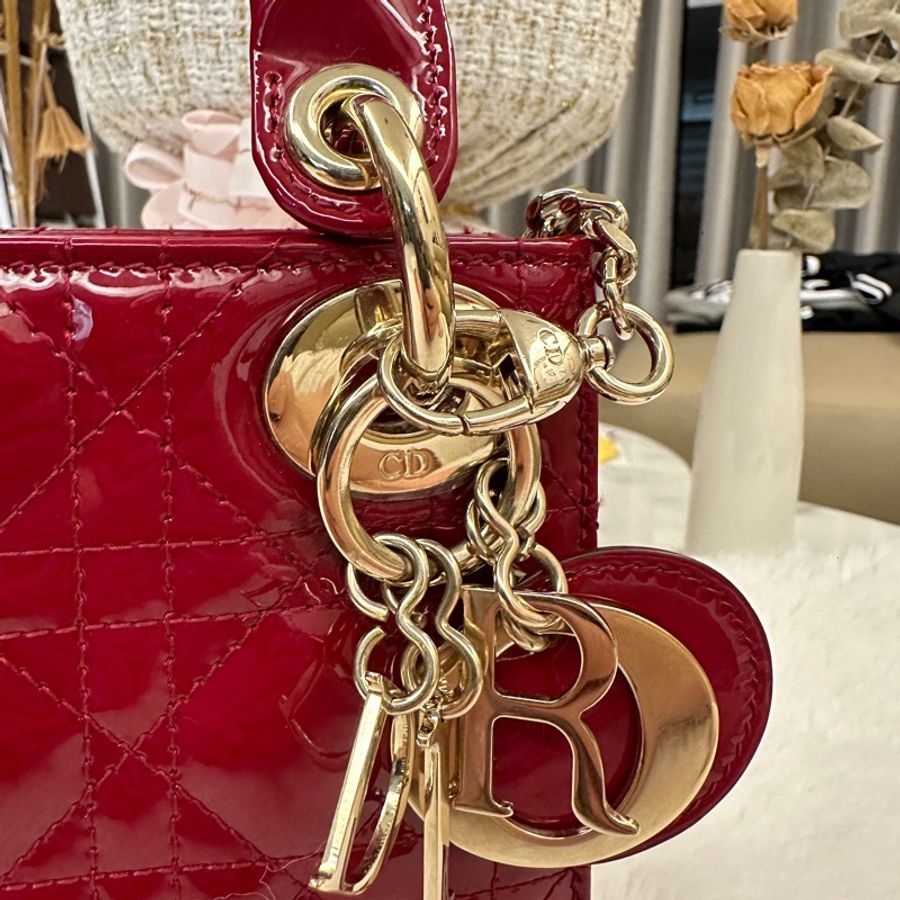Dior 三格小號戴妃包/酒紅色/漆皮/只揹過一次 Lady Dior-4