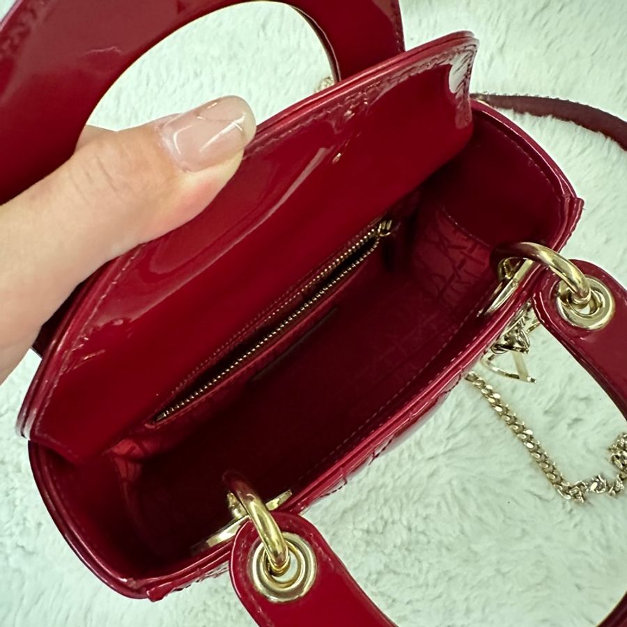 Dior 三格小號戴妃包/酒紅色/漆皮/只揹過一次 Lady Dior-6