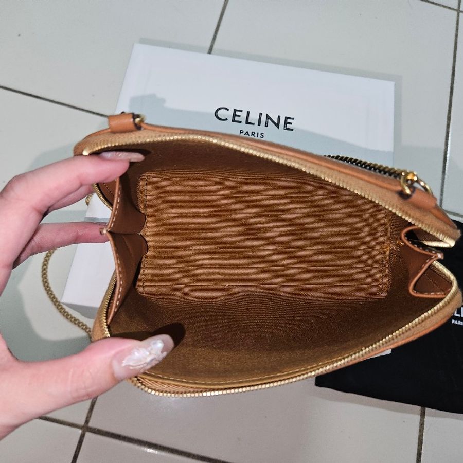 CELINE 凱旋老花金色鏈條貝殼包-3