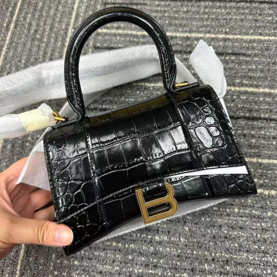 Balenciaga 巴黎世家 Hourglass 金扣鱷魚皮壓紋沙漏包mini-10