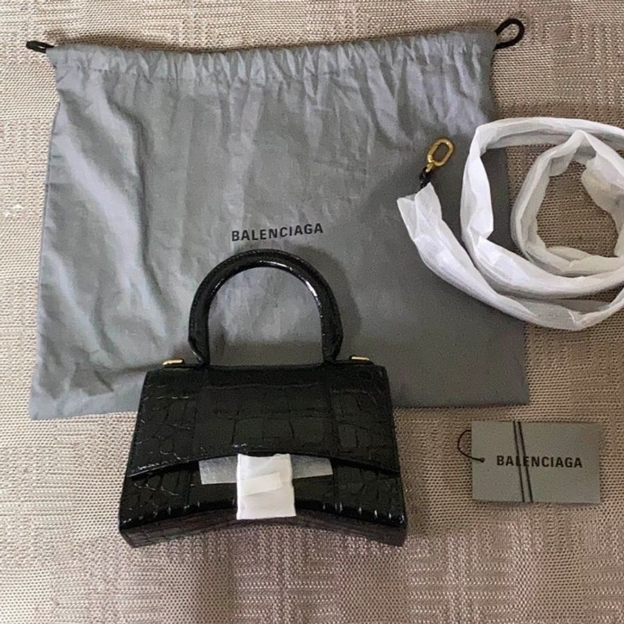 Balenciaga 巴黎世家 Hourglass 金扣鱷魚皮壓紋沙漏包mini-15