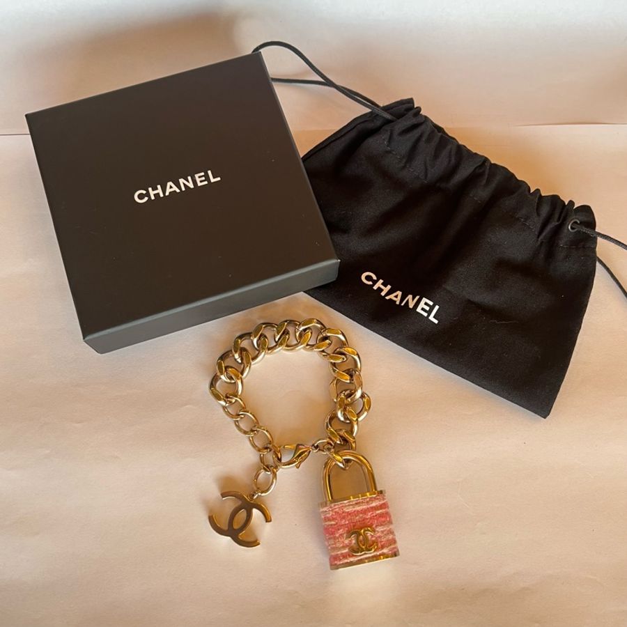 CHANEL 手鍊 CC padlock pink tweed-0