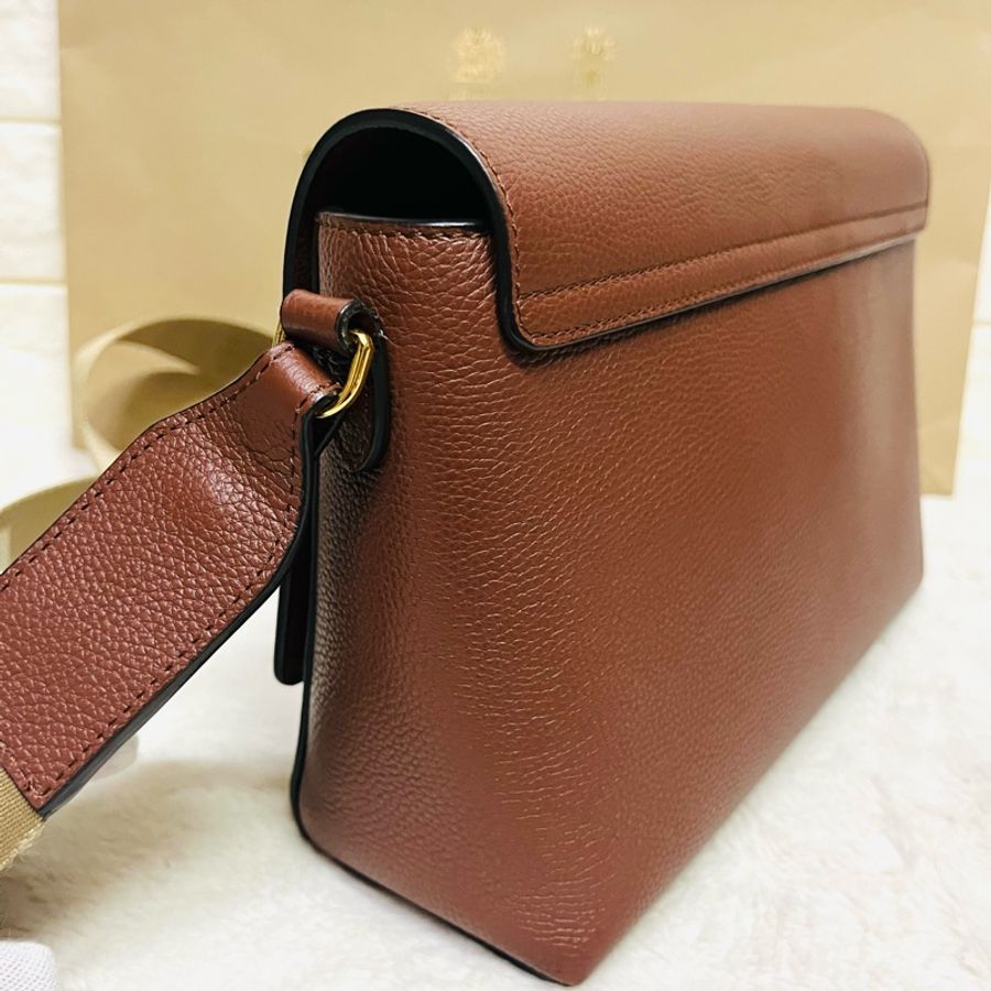 Burberry NOTE系列#經典格紋拼接牛皮斜背包(中/棕×米格紋)-8