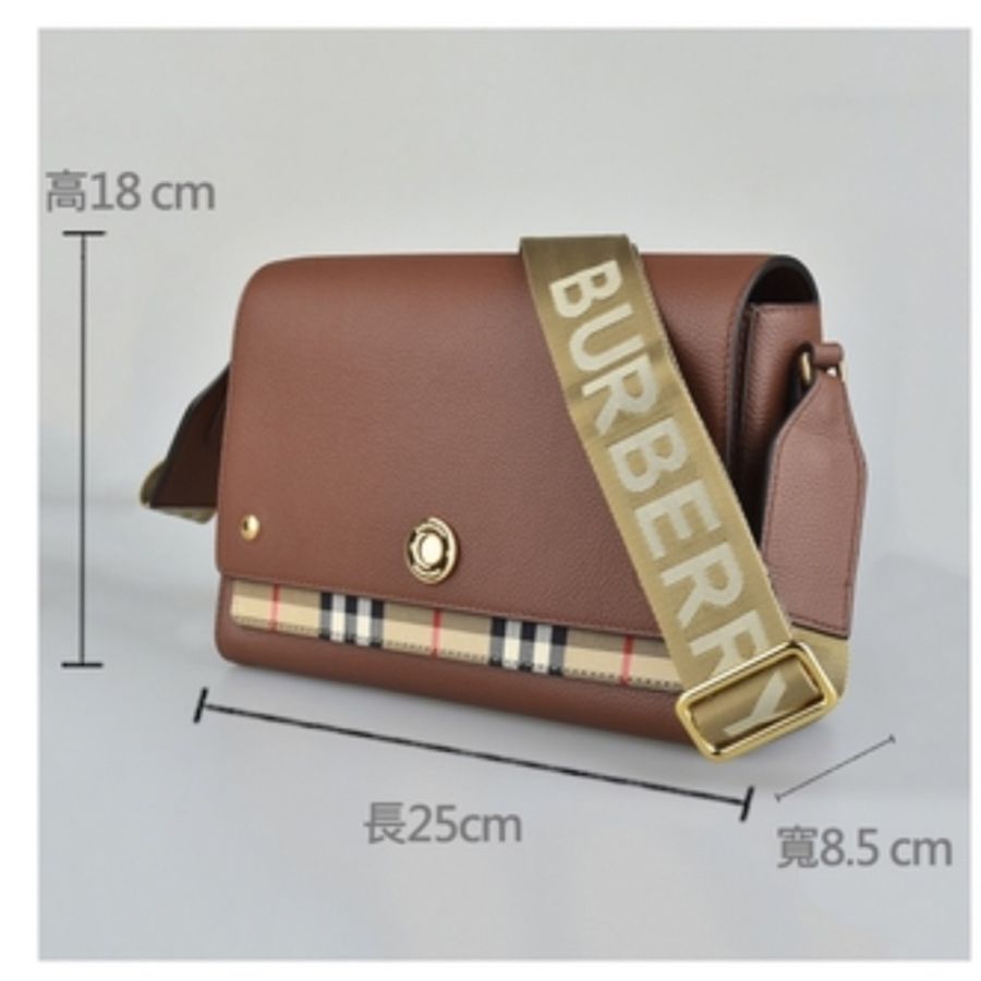 Burberry NOTE系列#經典格紋拼接牛皮斜背包(中/棕×米格紋)-36