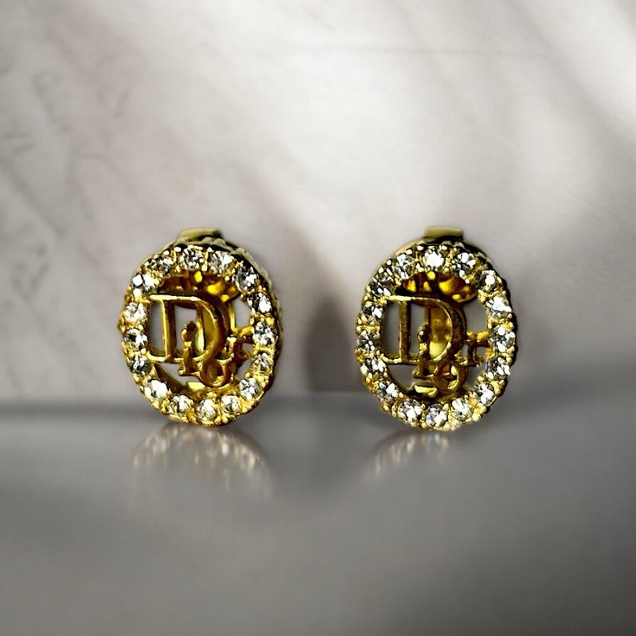Dior logo水鑽夾式耳環-5