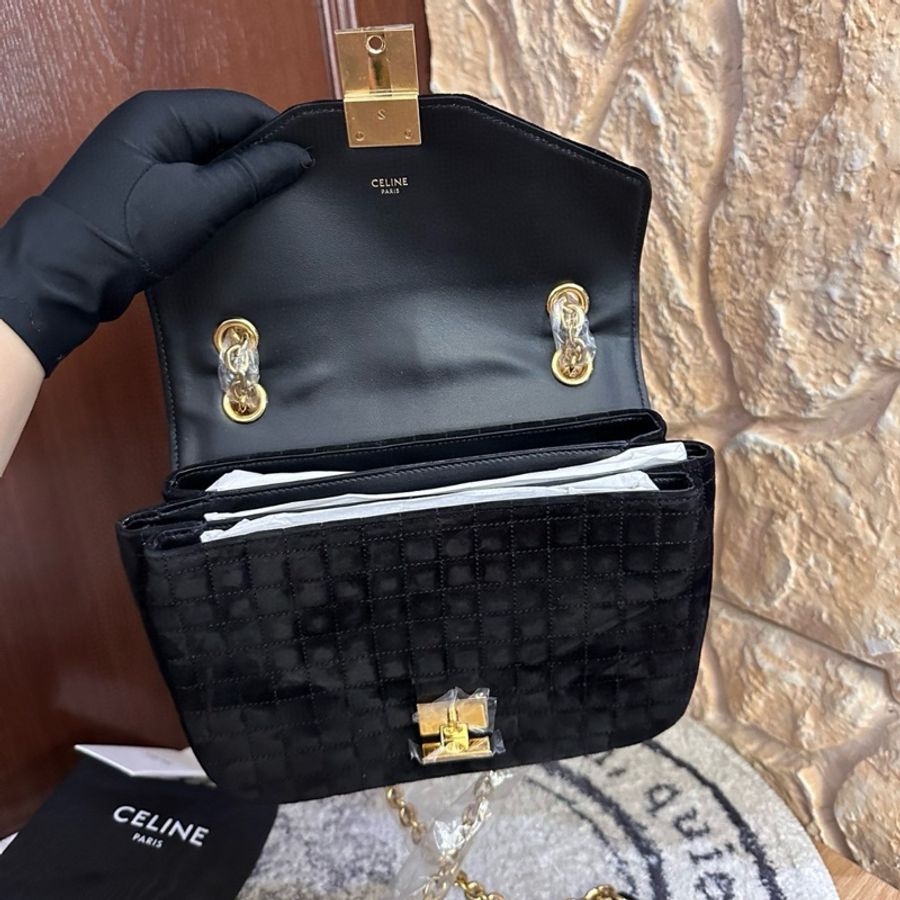 Celine C bag 冰格麂皮絲絨鏈條包-7
