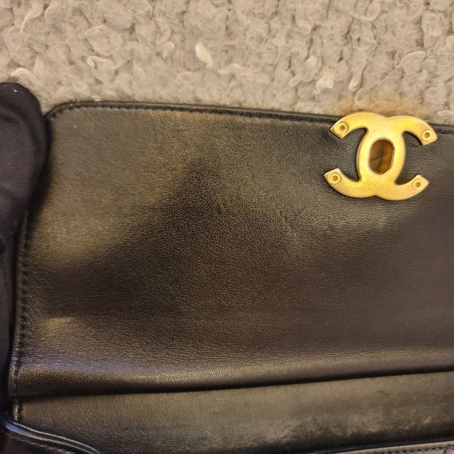 Chanel 香奈兒 黑金雙面牛皮菱格手提肩背包-22