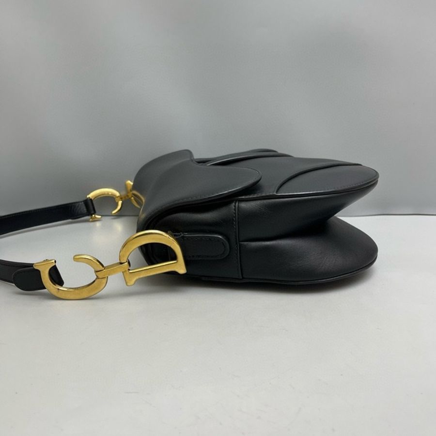 Dior saddle中號黑色全皮馬鞍包-6