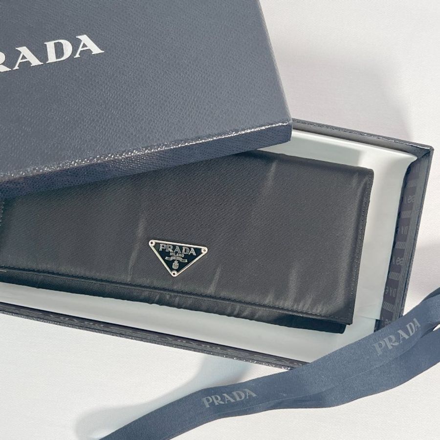 RARE TO GO 中古 | PRADA黑色真皮尼龍長夾手拿袋長銀包 原裝盒-0