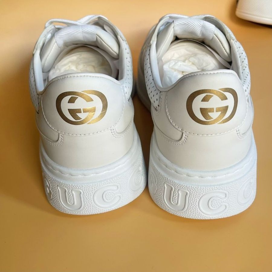 GUCCI 全皮雙G壓紋厚底小白鞋【未使用】 #8-10