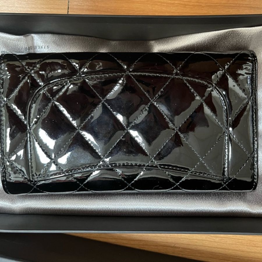 全新Chanel 香奈兒長夾❤️經典黑銀❤️漆皮款19公分-6