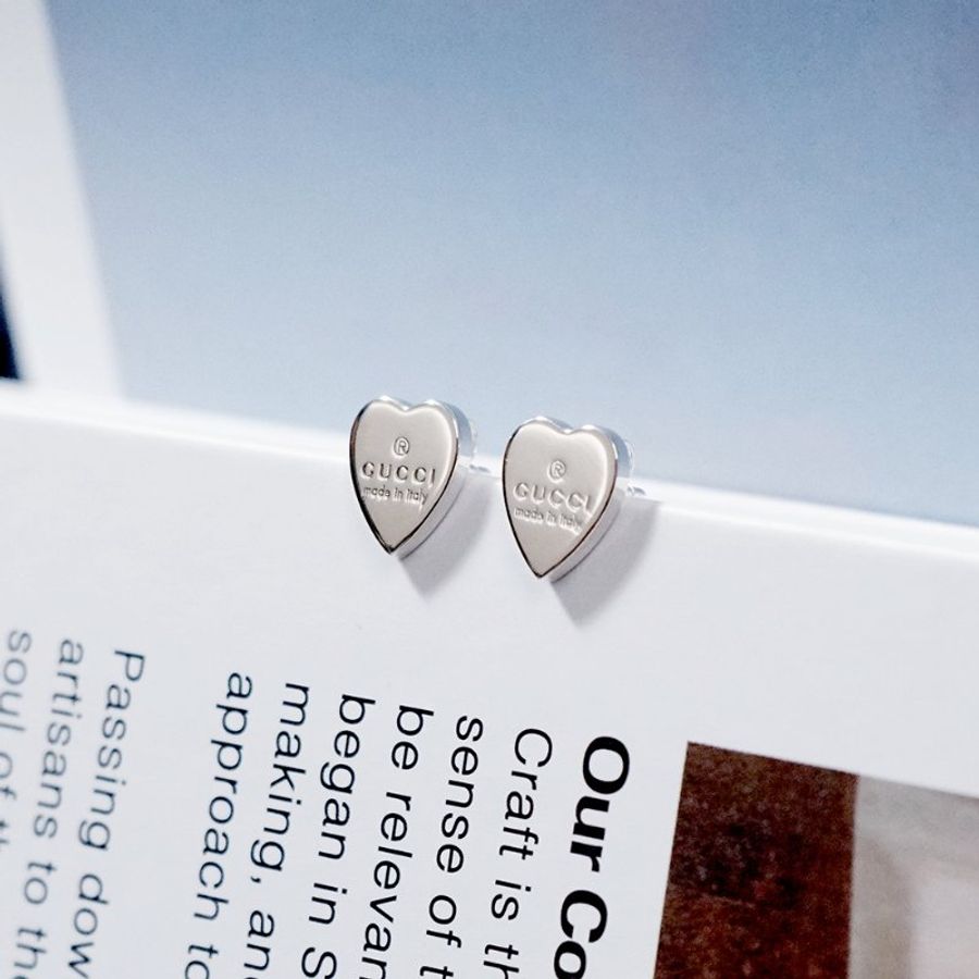 GUCCI TRADEMARK 心型商標耳環 925純銀 古馳-0