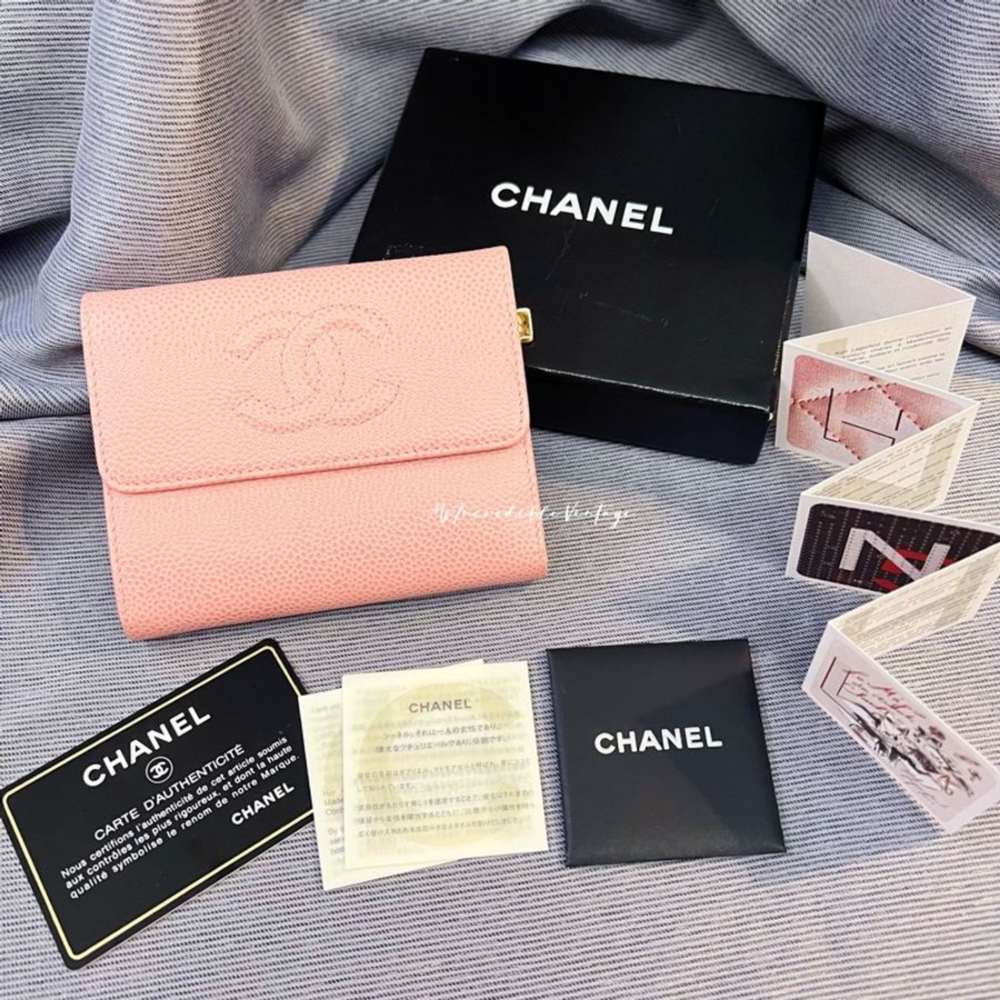 Chanel 淺粉紅色荔枝皮短銀包-6