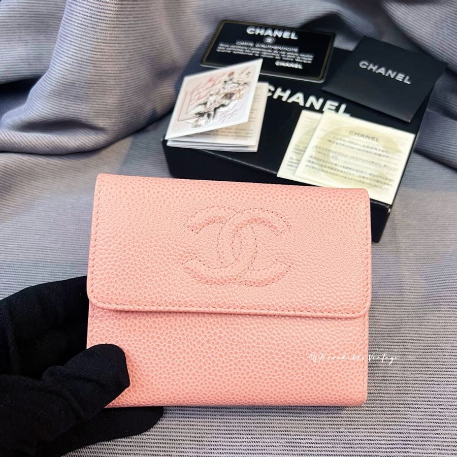 Chanel 淺粉紅色荔枝皮短銀包-7