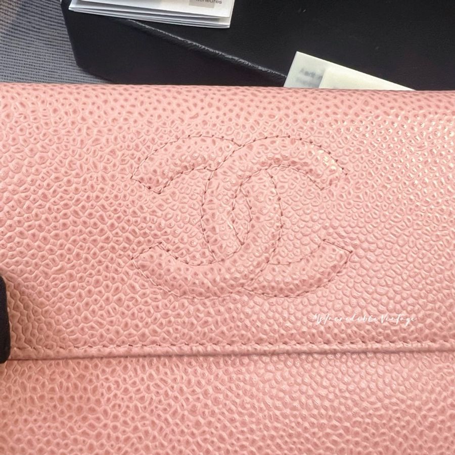 Chanel 淺粉紅色荔枝皮短銀包-8