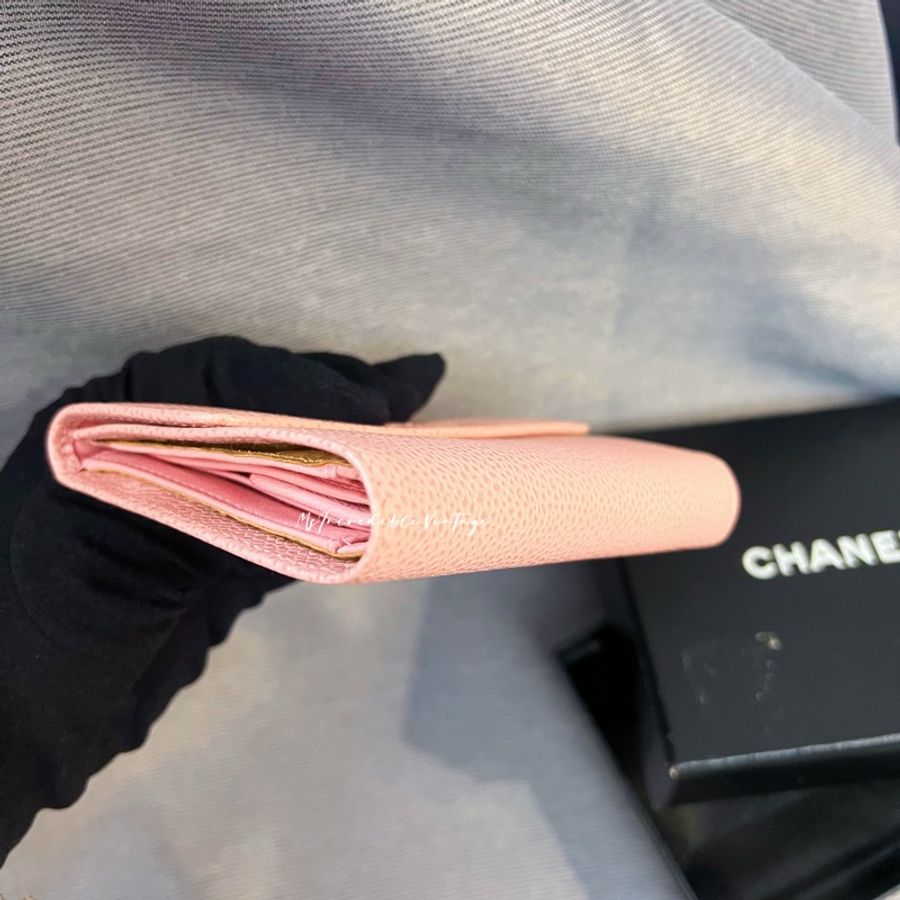 Chanel 淺粉紅色荔枝皮短銀包-11