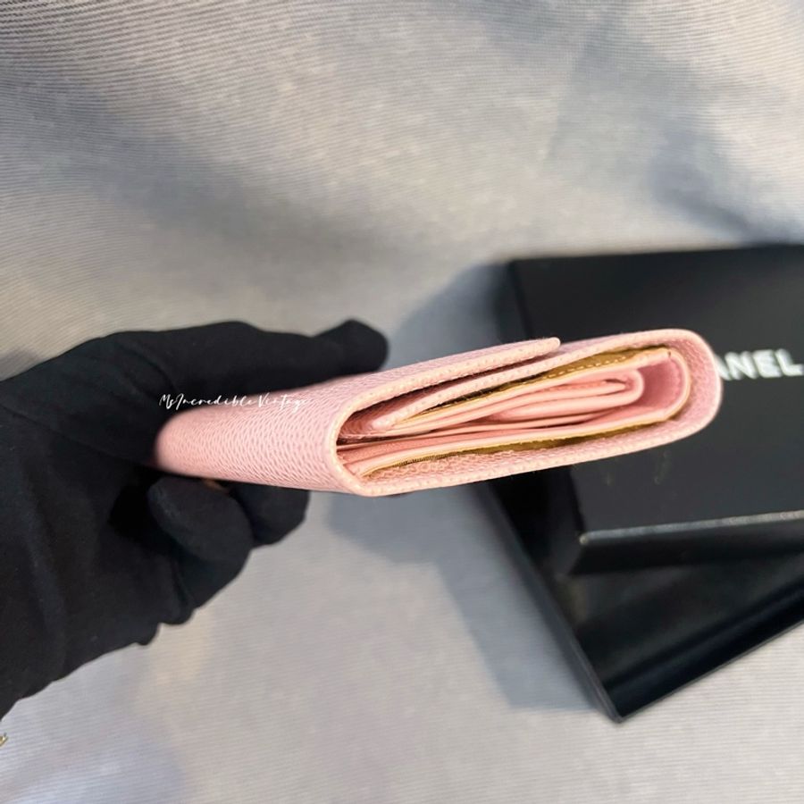Chanel 淺粉紅色荔枝皮短銀包-14