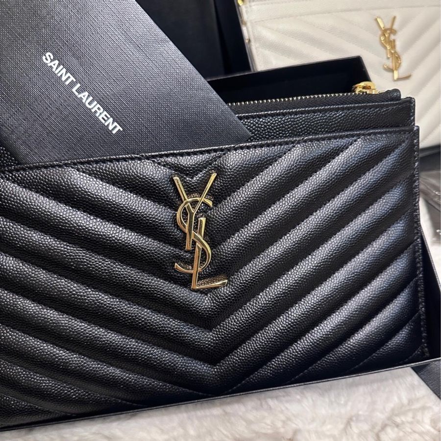 ️ 全新 台灣購證 白色手拿包 SAINT LAURENT YSL手拿包 YSL手拿包 YSL包包 YSL皮夾-4