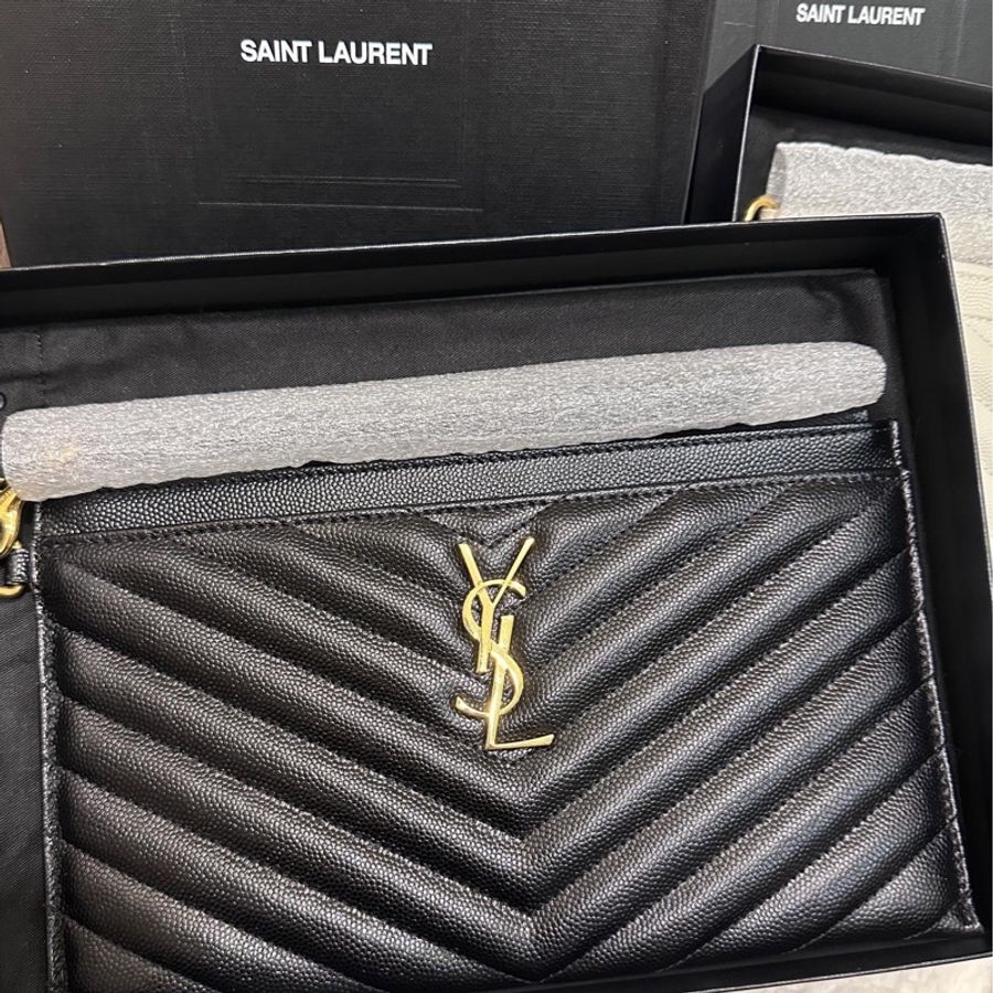 ️ 全新 台灣購證 白色手拿包 SAINT LAURENT YSL手拿包 YSL手拿包 YSL包包 YSL皮夾-5