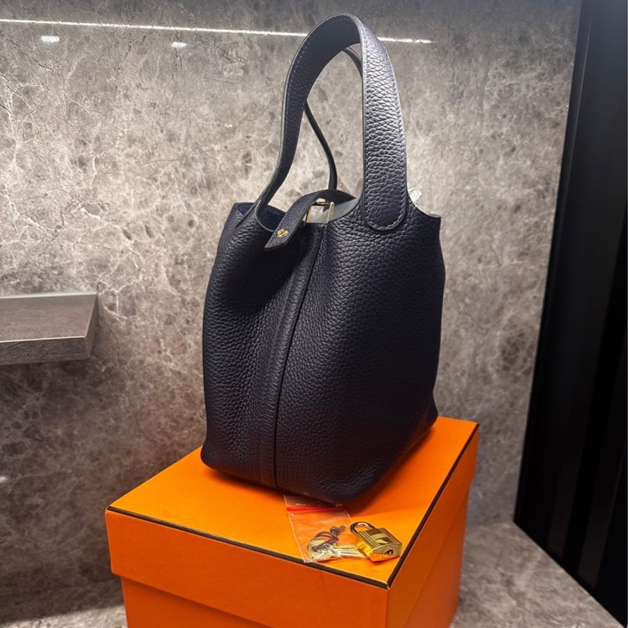 Hermes Picotin18 愛馬仕菜籃子 2Z午夜藍金釦 99新-0