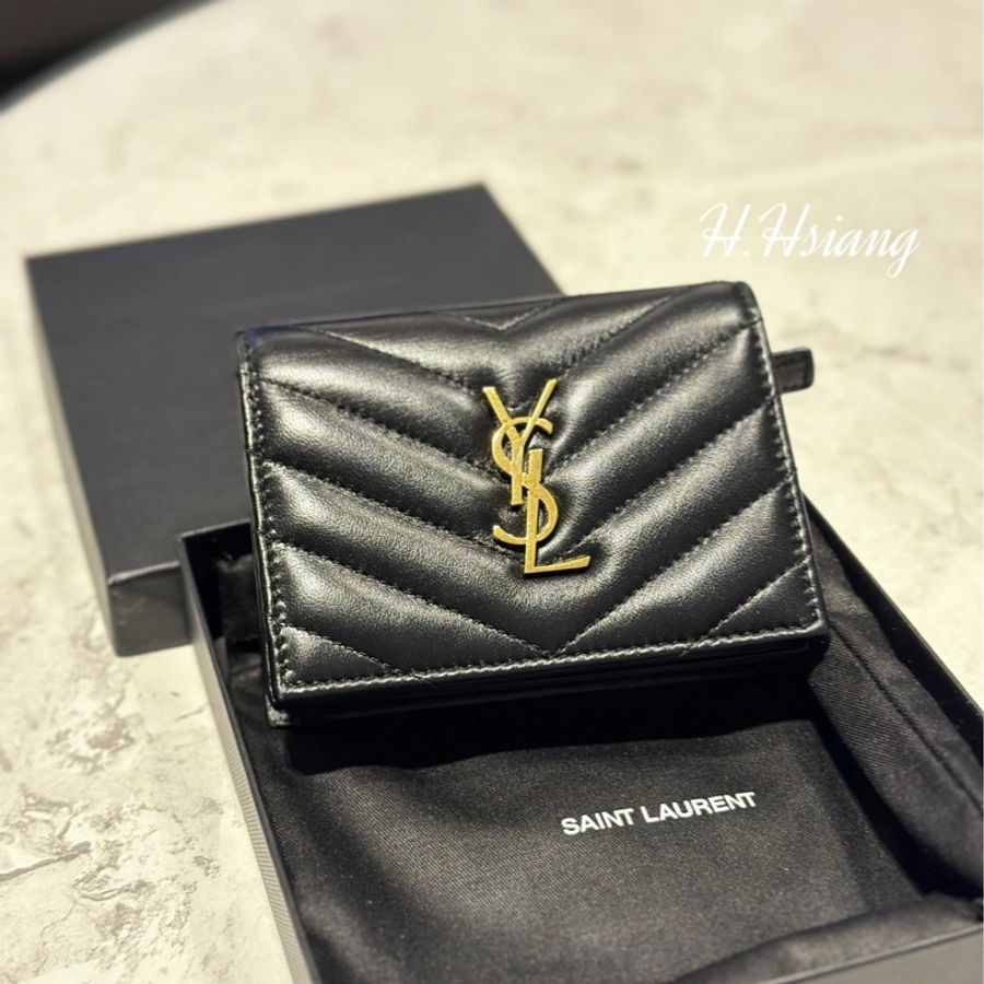 YSL CASSANDRE SAINT LAURENT MATELASSEMI#J* 皮翻蓋卡片套 小型按扣翻蓋卡片套-2