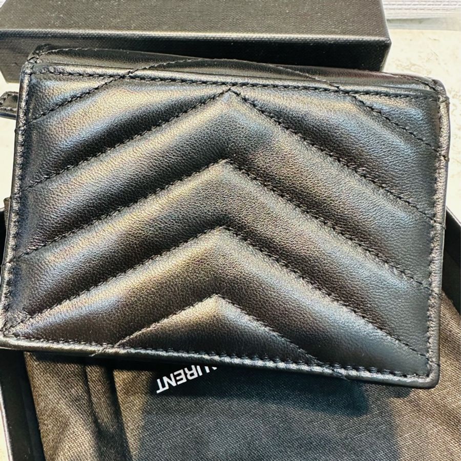 YSL CASSANDRE SAINT LAURENT MATELASSEMI#J* 皮翻蓋卡片套 小型按扣翻蓋卡片套-6