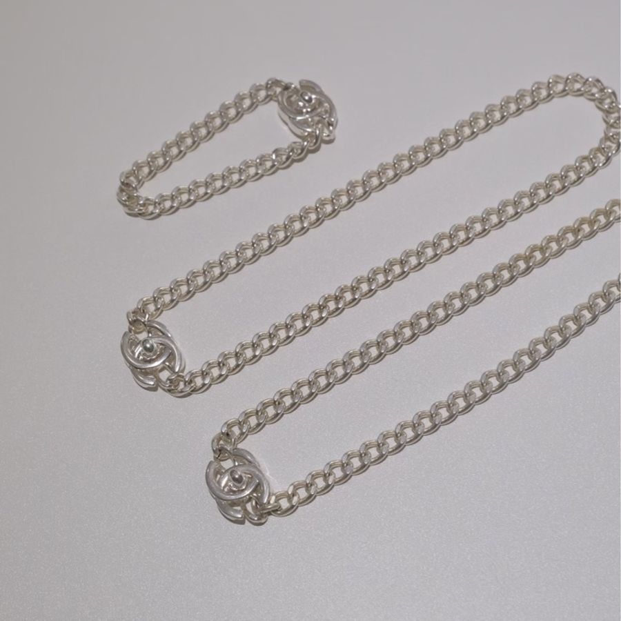 Chanel vintage銀色書包扣項鍊(圖中第二長款41cm)-0