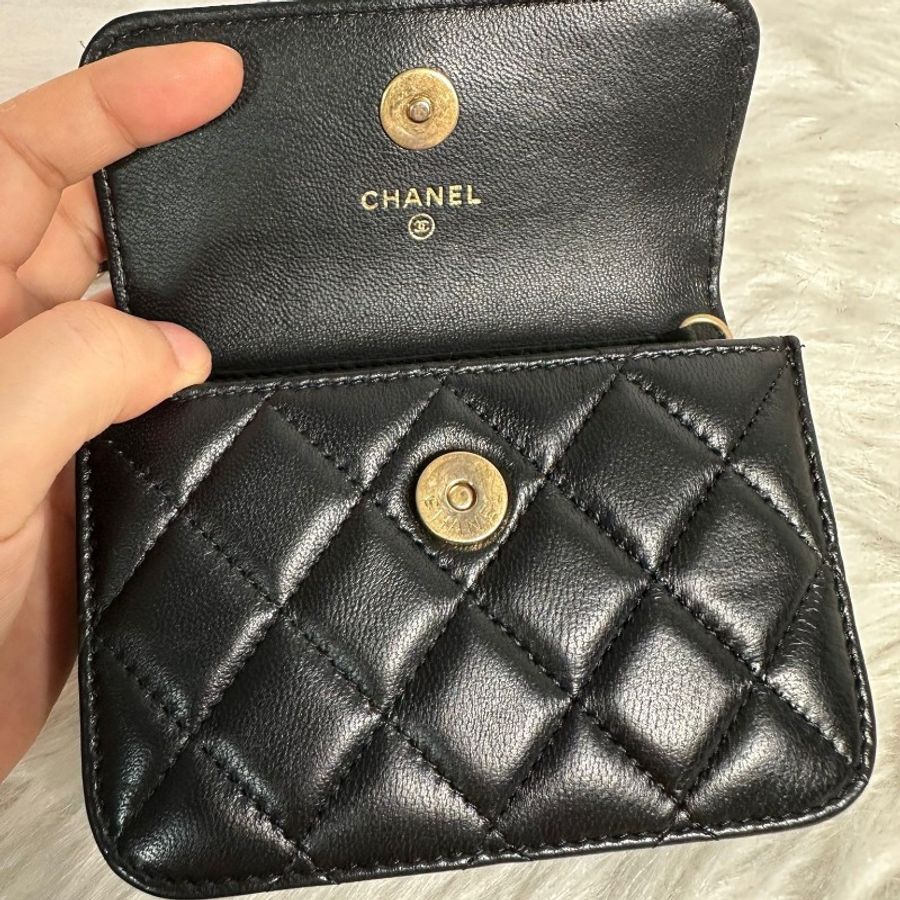 CHANEL 金球mini woc 卡包12cm 黑金-5