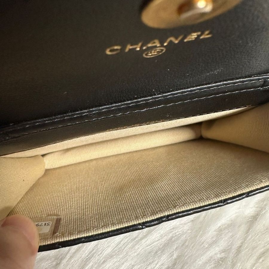 CHANEL 金球mini woc 卡包12cm 黑金-6
