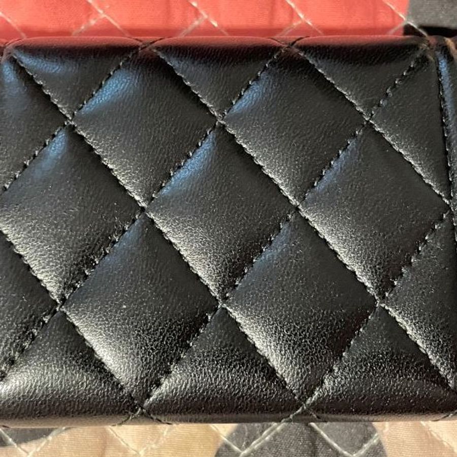 CHANEL 黑銀釦菱格紋羊皮 BOY CHANEL單層口蓋卡片夾/零錢包-6