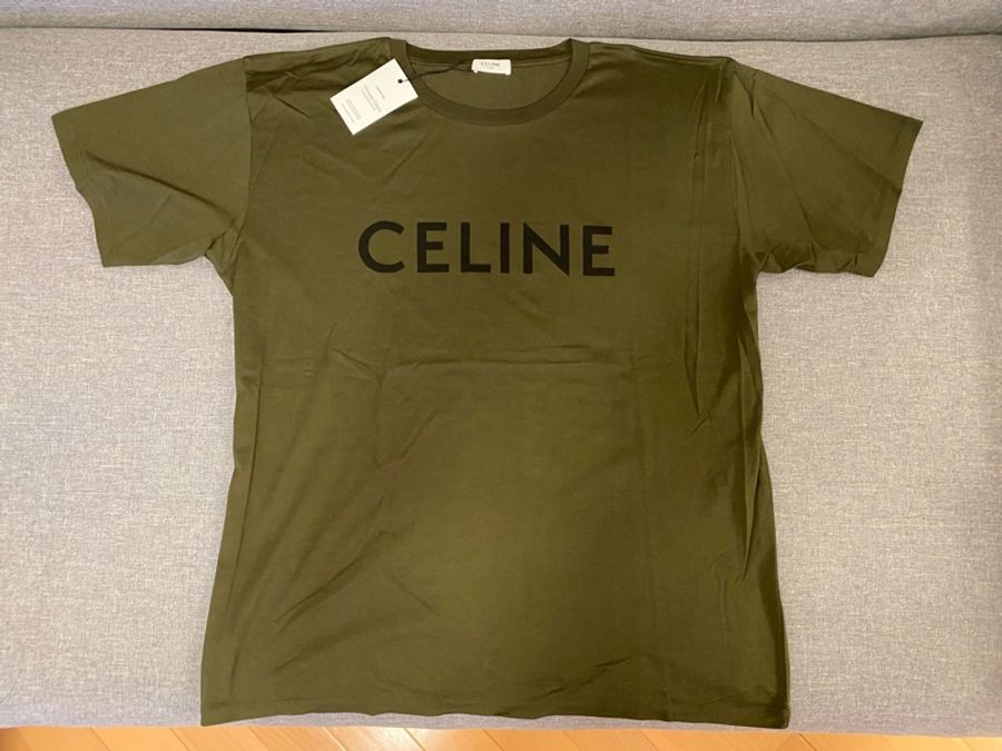 Celine khaki green oversized logo t shirt-1
