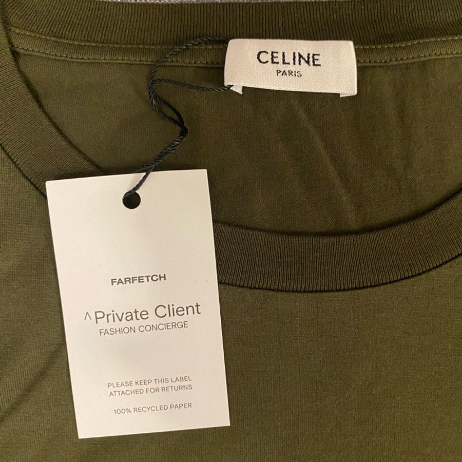 Celine khaki green oversized logo t shirt-3