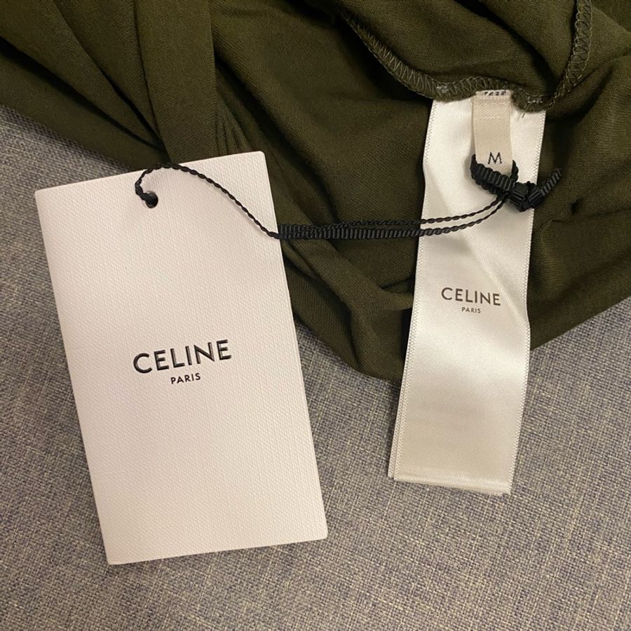 Celine khaki green oversized logo t shirt-5