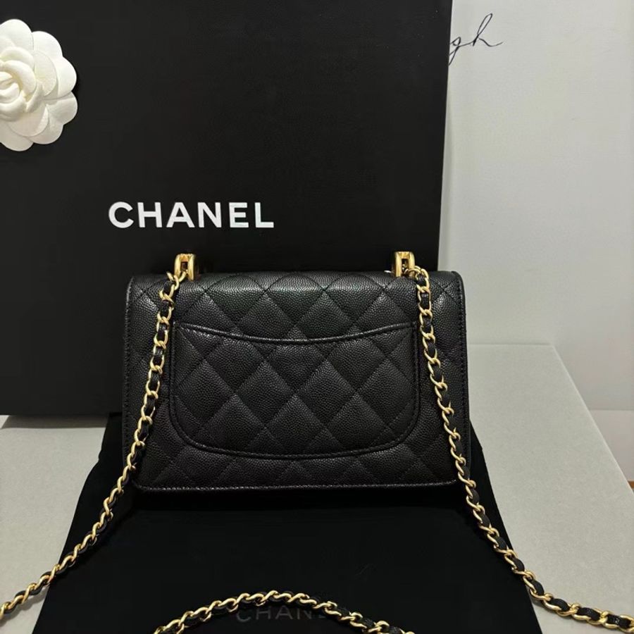Chanel 22K 黑金荔枝皮 雙鏈條 woc-2